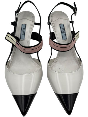 Prada White, Black & Blush Patent Leather Kitten Heels – Size 39.5