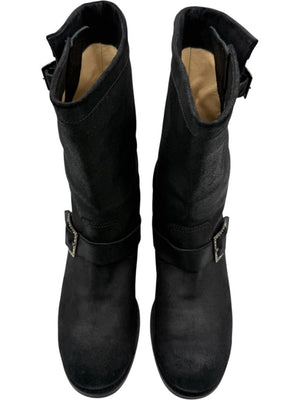 Jimmy Choo Black Suede Buckle Boots with Crystal Heels – Size 39.5