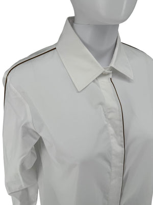 MaxMara White Cotton Piped Button-Down Shirt – Size US 10 / IT 44