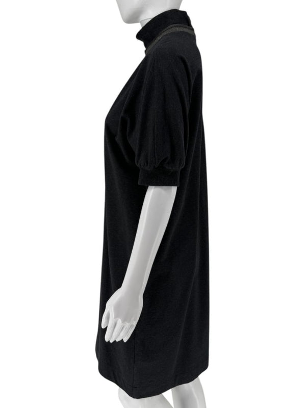 Brunello Cucinelli Charcoal Puff-Sleeve Tunic with Monili Trim – Size Large