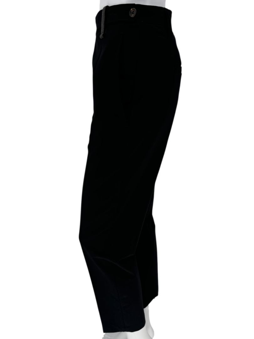 Brunello Cucinelli Black Tapered Wool Trousers with Monili Belt Loop-Size 10