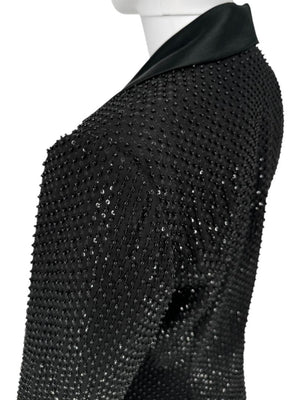 Pamella Roland Black Sequin Beaded Tuxedo Suit – Size 6