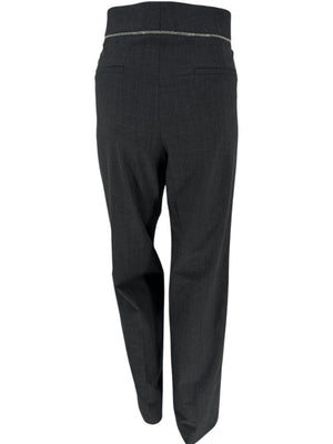 Brunello Cucinelli Charcoal Wool Trousers with MONILI Trim – Size IT 46 / US 10