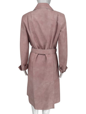 Akris Lamb Nappa Leather Moto Trench in Dusty Rose – Size 8