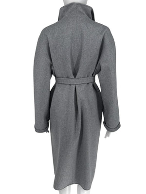 Max Mara ‘Manuela’ Belted Wrap Coat in Light Grey – Size US 10 / IT 44