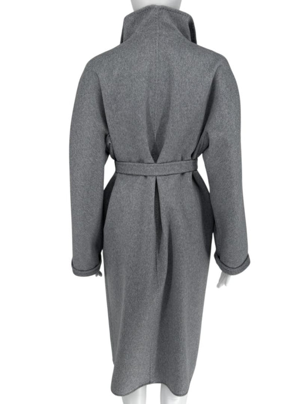Max Mara ‘Manuela’ Belted Wrap Coat in Light Grey – Size US 10 / IT 44