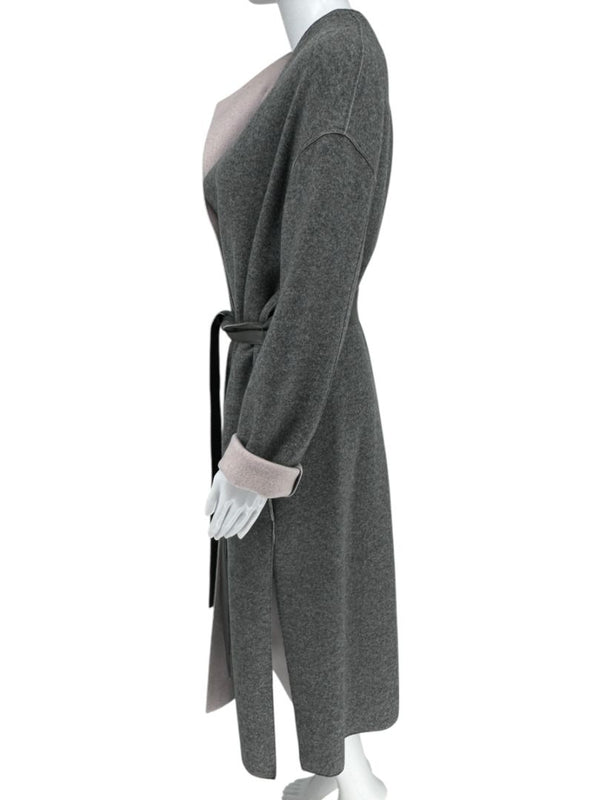 Agona Gray Double-Faced Cashmere Wrap Coat with Leather Belt – Size IT 42 (US 6)
