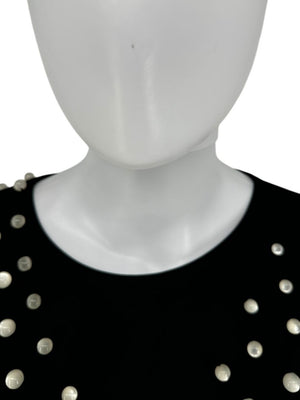 Pamella Roland Black Sleeveless Shift Dress with Pearl Embellishments – Large