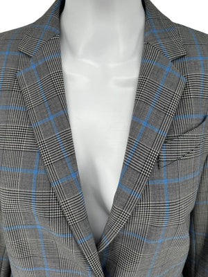 Akris Punto Grey & Blue Glen Plaid Wool Pantsuit – Size 10–12