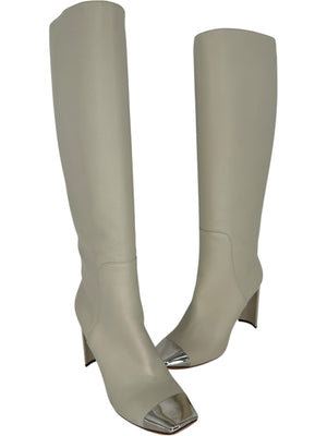 Louis Vuitton Ivory Leather Square-Toe Boots with Silver Cap – Size 39.5