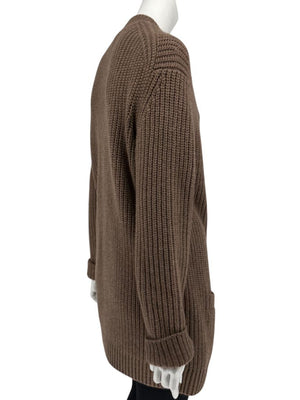 Michael Kors Java Brown Ribbed Cashmere Cardigan w/ Matching Scarf – Size M
