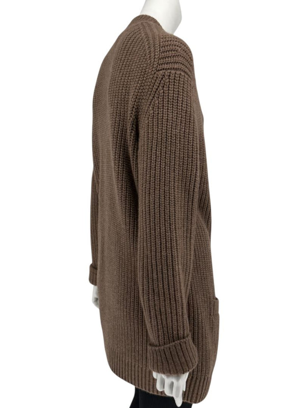 Michael Kors Java Brown Ribbed Cashmere Cardigan w/ Matching Scarf – Size M