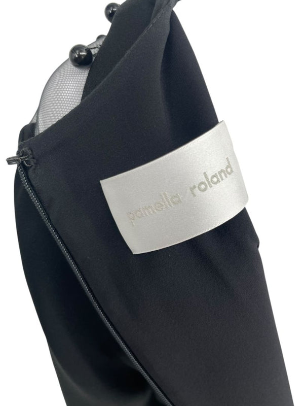 Pamella Roland Black Illusion Cutout Sheath Dress with Beaded Trim – Large