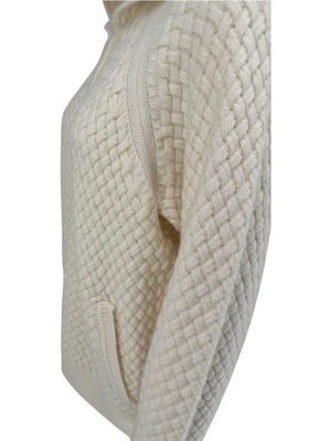 CO Ivory Basketweave Knit Hooded Zip Sweater - Size M