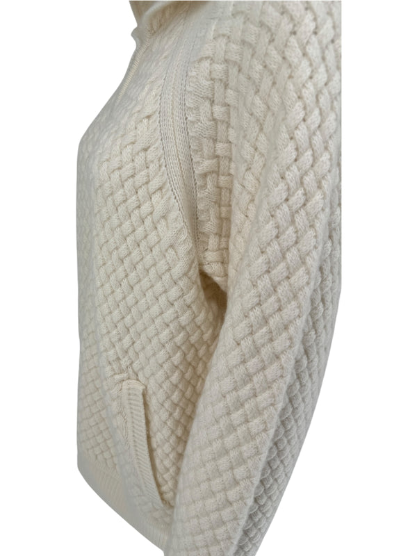 CO Ivory Basketweave Knit Hooded Zip Sweater - Size M