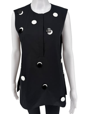 Akris Punto Black Cotton Tunic with Mirror Disc Detail – Size 10