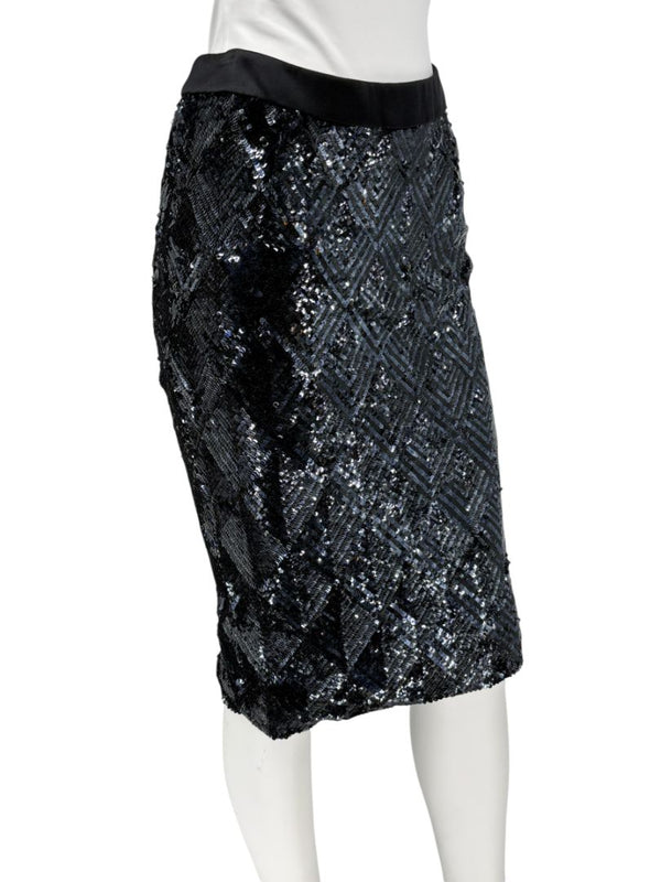 Pamella Roland Black Sequin Pencil Skirt – Large
