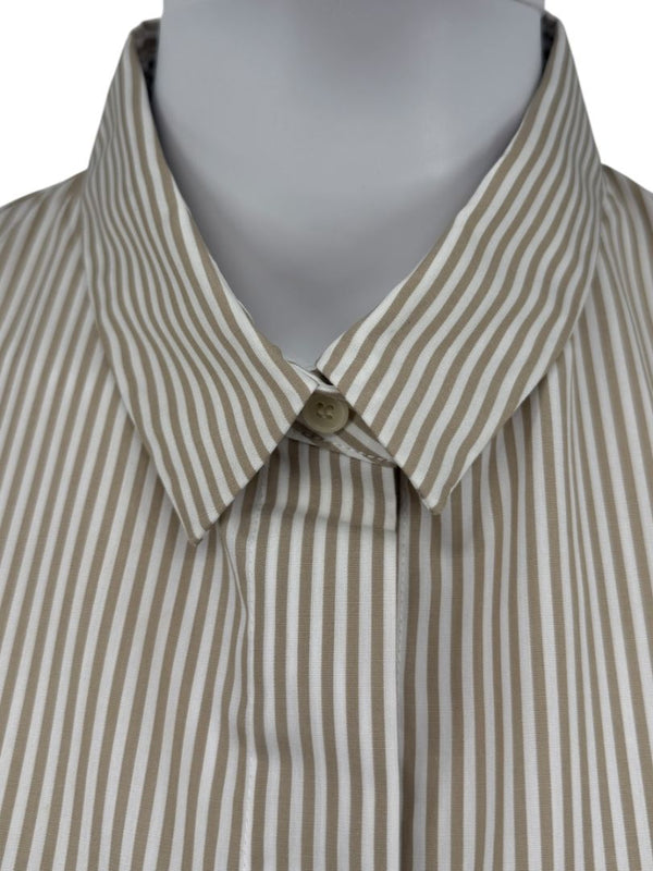 Akris Punto Beige & White Stripe Button Detail Blouse – Size US 10