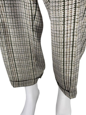 Kiton Olive & Taupe Silk Houndstooth Blouse and Pant Set – Size 46 (Fits M/L)