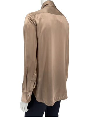 Kiton Bronze Silk Bow Blouse – Size 46 Brand New