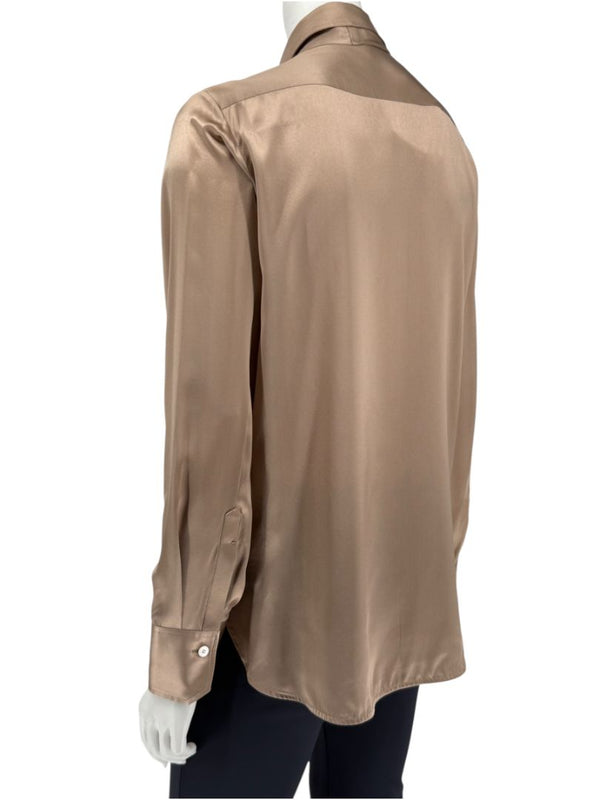 Kiton Bronze Silk Bow Blouse – Size 46 Brand New