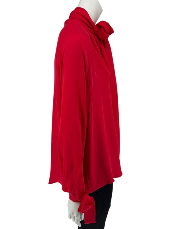J.C. Obando Red Silk Tie Cuff Blouse – Size 8