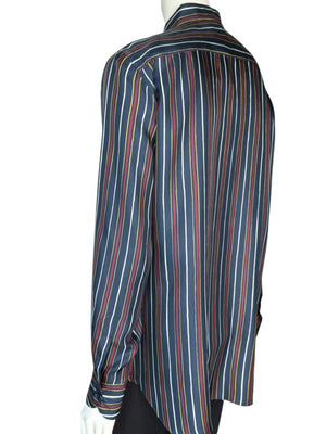 Loro Piana Navy Multicolor Stripe Silk Button-Up Shirt – Size IT 46