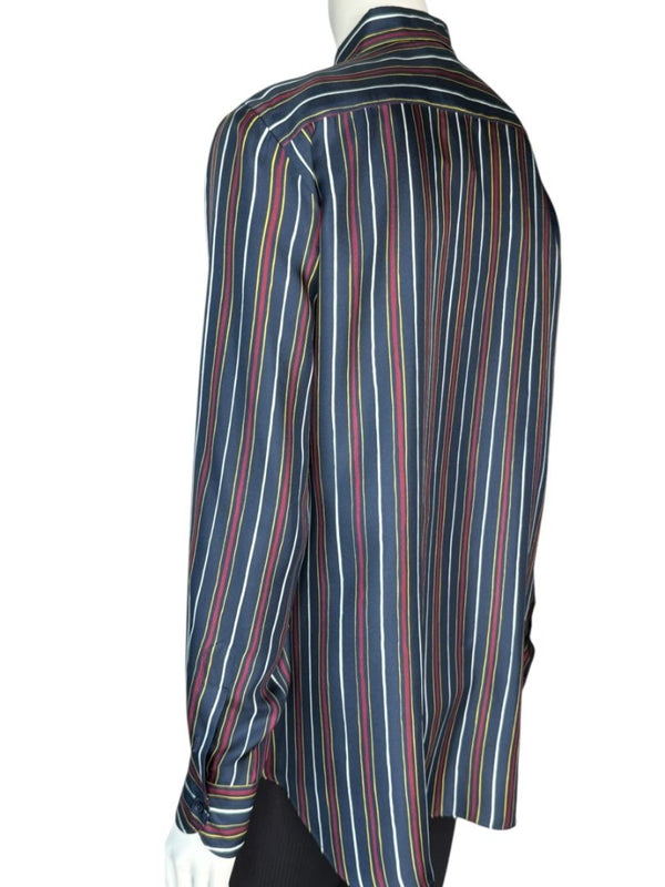 Loro Piana Navy Multicolor Stripe Silk Button-Up Shirt – Size IT 46