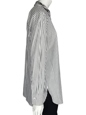 Brunello Cucinelli Gray & White Vertical Stripe Embroidered Collar Shirt – Size XL