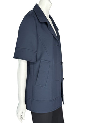 Akris Punto Navy Virgin Wool Short-Sleeve Coat – Size US 8