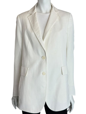 Akris White Textured Cotton-Silk Blend Blazer – Size 8