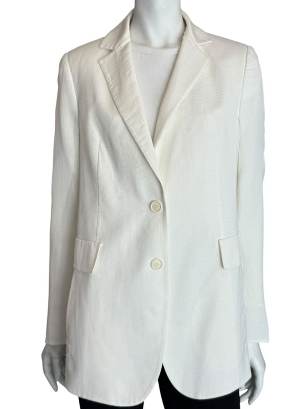 Akris White Textured Cotton-Silk Blend Blazer – Size 8