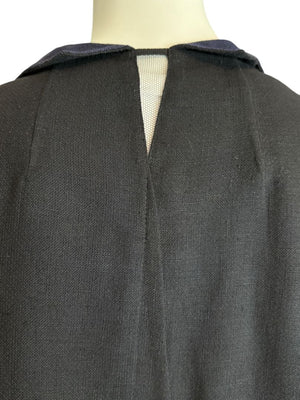 Akris Bergdorf Goodman Linen-Blend Cropped Open Jacket – Black & Navy – Size US 10