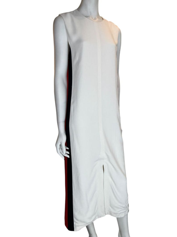 Burberry White Sleeveless Midi Dress with Side Stripes – Size US 10