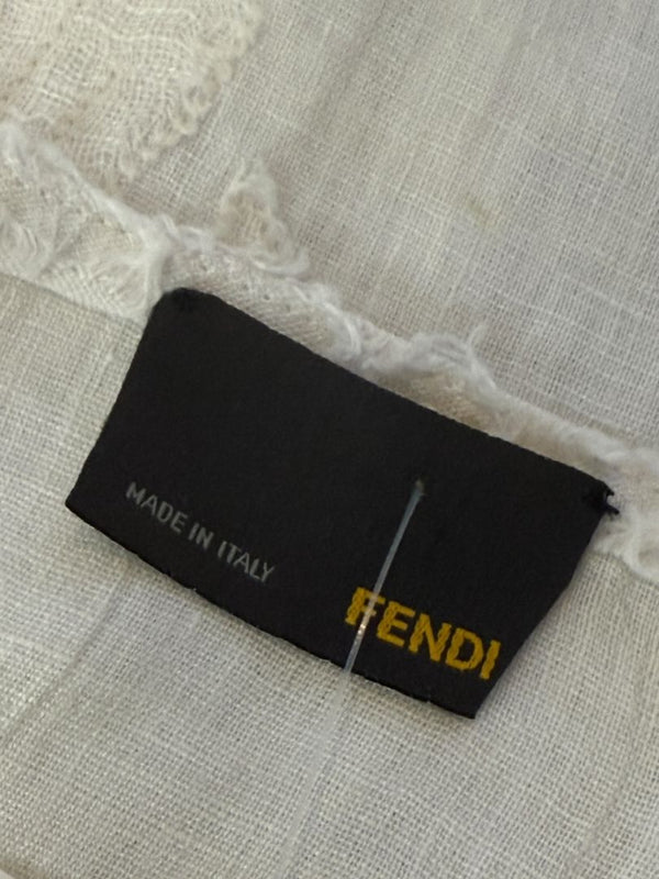Fendi White Linen Sleeveless Tunic with Textured Floral Appliqué – Size L