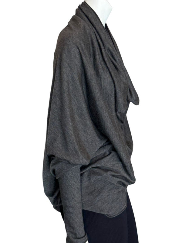 Donna Karan Charcoal Gray Cashmere Wool Silk Draped Cowl Sweater - Size M