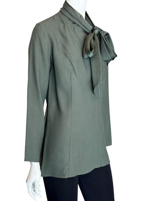 Pamella Roland Sage Green Tie-Neck Blouse – Large