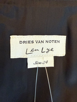 Dries Van Noten Black/Green Coat with Notched Lapels - FR 34