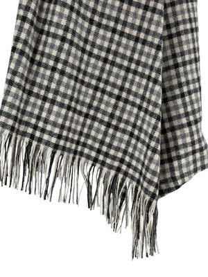 Brunello Cucinelli Black & Ivory Checked Wool Skirt with Fringe Hem – Size IT 44 (US 8)