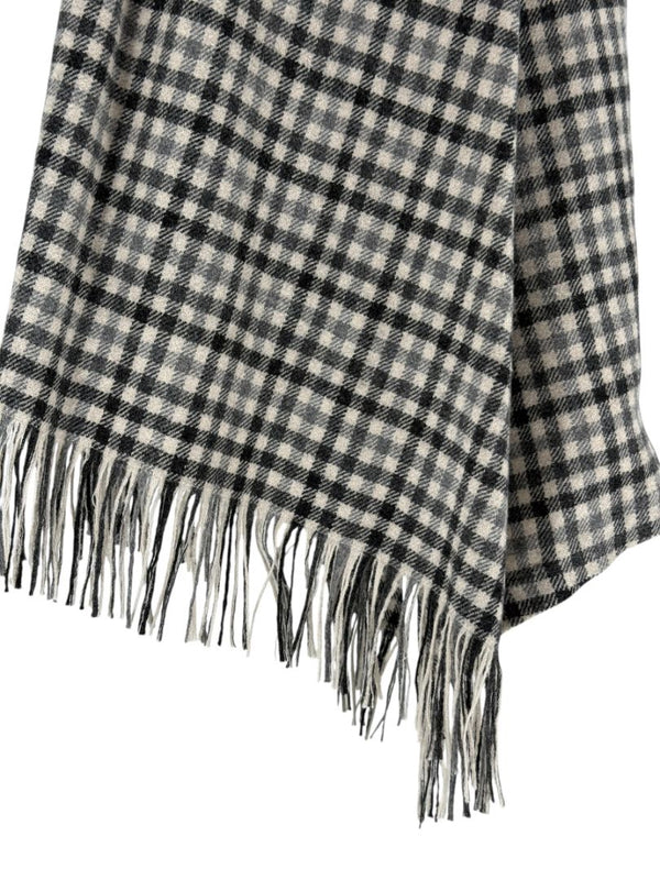 Brunello Cucinelli Black & Ivory Checked Wool Skirt with Fringe Hem – Size IT 44 (US 8)