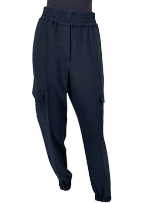 Brunello Cucinelli Navy Silk-Blend Cargo Jogger Pants – Size IT 44 (US 8)