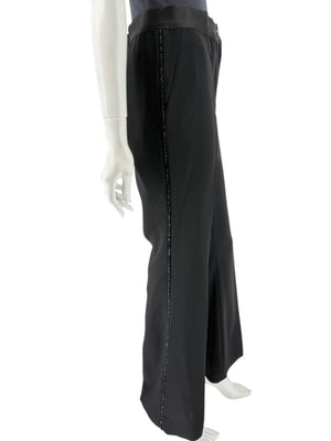 Akris Black Wool Blend Pants with Sequin Trim - Size US 10 (IT 46)