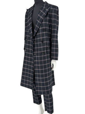 Pamella Roland Black & Gray Windowpane Plaid Pantsuit – Large