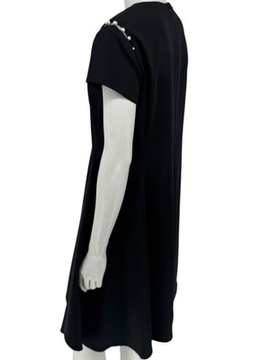 Pamella Roland Black Pearl-Trim Sleeve Handkerchief Hem Dress – Large