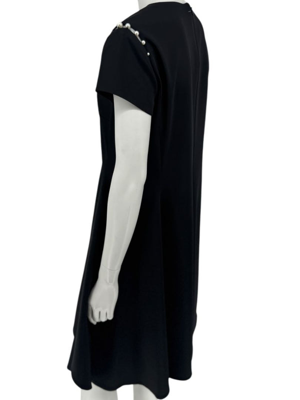 Pamella Roland Black Pearl-Trim Sleeve Handkerchief Hem Dress – Large
