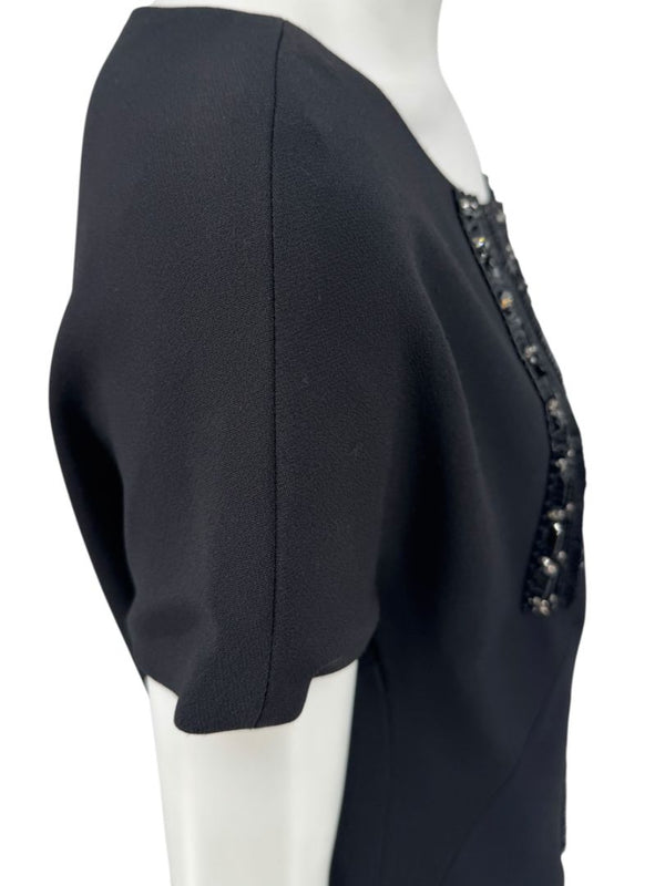 Pamella Roland Black Sequin Embellished Short Sleeve Cocktail Dress – Large