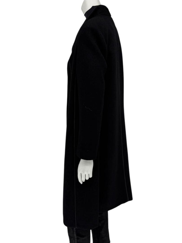 Pamella Roland Black Longline Coat Piped Trim Open Front Designer Outerwear Fits L