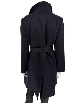 Pamella Roland Wide Shawl Collar Black Wool Belted Coat - Large