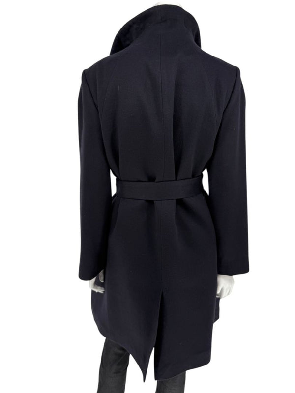 Pamella Roland Wide Shawl Collar Black Wool Belted Coat - Large