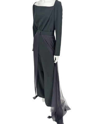 Pamella Roland Black Crepe Long Sleeve Jumpsuit – Size: Large
